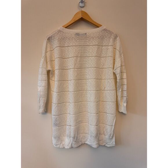 Karen Millen White Open Knit Pullover Sweater 3/4 Sleeves with Shirttail Size 4 - Picture 2 of 5